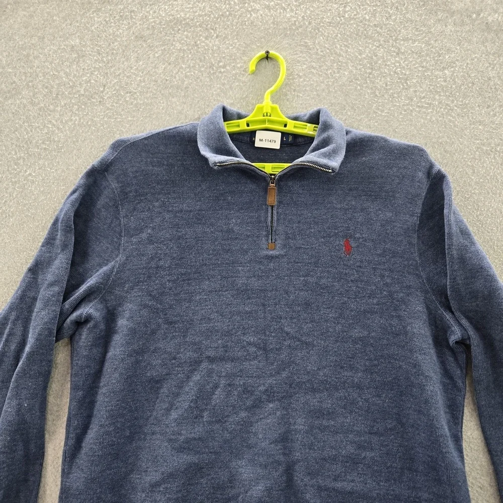 Polo Ralph Lauren Men Sweatshirt L Blue Player Embroidery Zipper Long‎ Sleeve